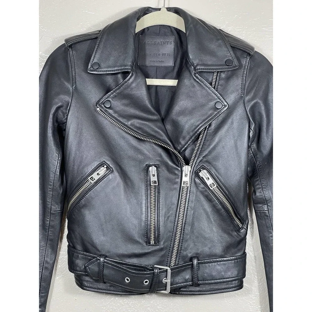 NWOT ALLSAINTS BALFERN LEATHER BIKER WOMEN'S JACKET BLACK SIZE - 0.US/4.UK/32.EU